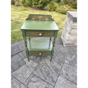 Lambert Hitchcock 2 Drawer Stenciled Nightstand w/ Bottom Shelf 31x20x15” Green